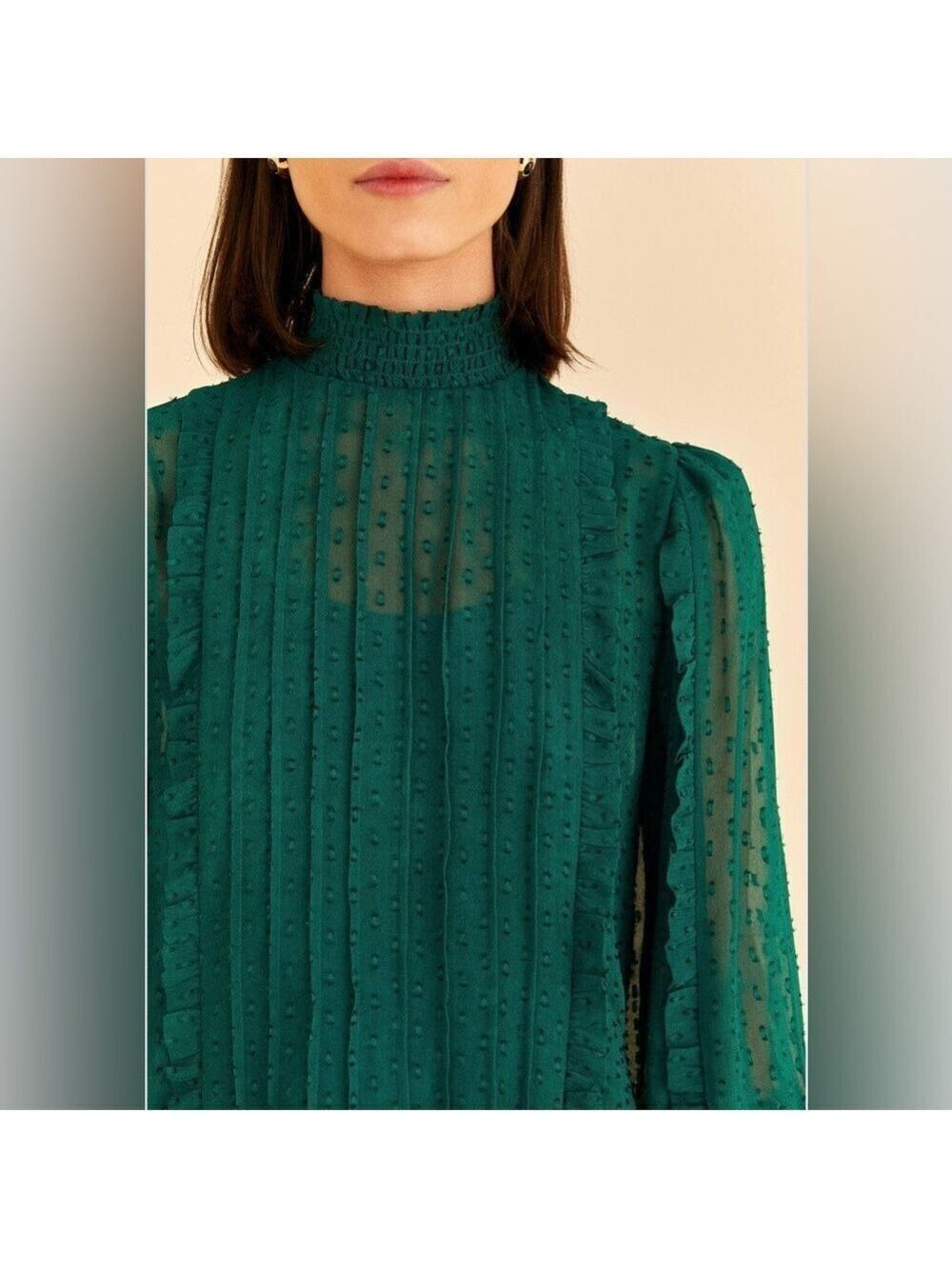 Farm Rio Emerald Ruffle Long Sleeve Blouse - Picture 5 of 11